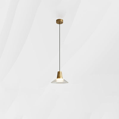 Moderna lámpara colgante de lujo en forma de cono de vidrio y latón con LED para sala de estar 