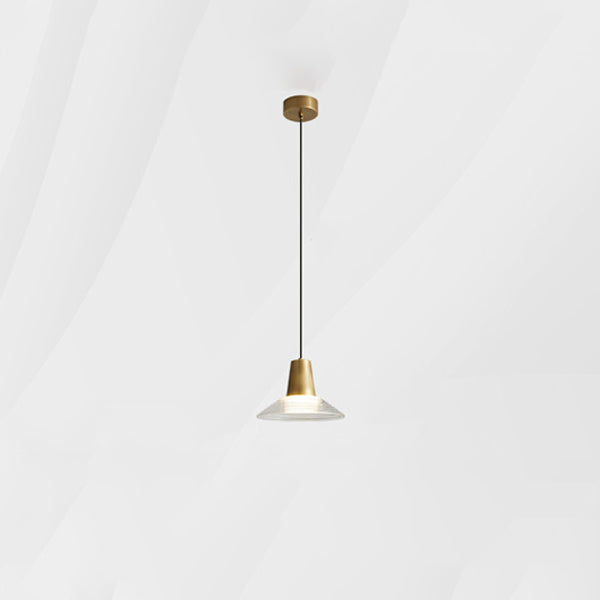 Moderna lámpara colgante de lujo en forma de cono de vidrio y latón con LED para sala de estar 