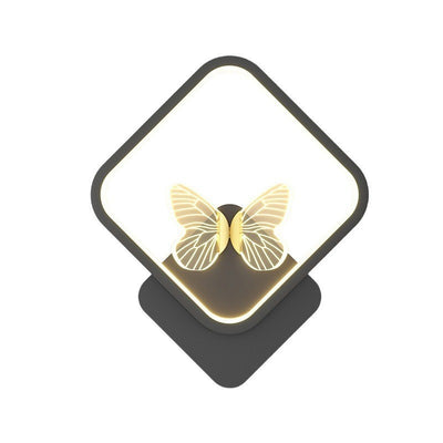 Applique murale LED papillon cadre carré rond en fer émaillé créatif contemporain pour chambre 