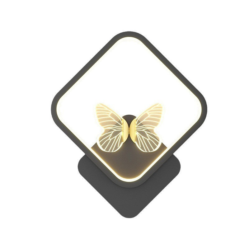 Applique murale LED papillon cadre carré rond en fer émaillé créatif contemporain pour chambre 