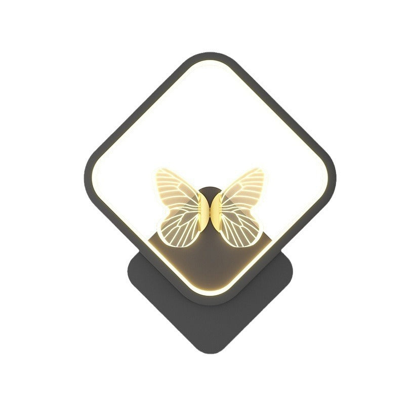 Applique murale LED papillon cadre carré rond en fer émaillé créatif contemporain pour chambre 