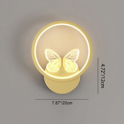 Applique murale LED papillon cadre carré rond en fer émaillé créatif contemporain pour chambre 