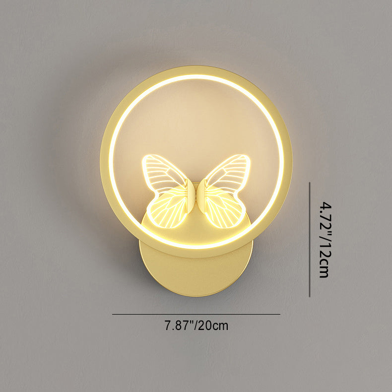 Applique murale LED papillon cadre carré rond en fer émaillé créatif contemporain pour chambre 