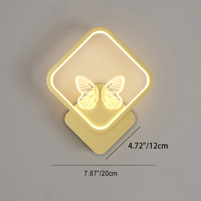 Applique murale LED papillon cadre carré rond en fer émaillé créatif contemporain pour chambre 