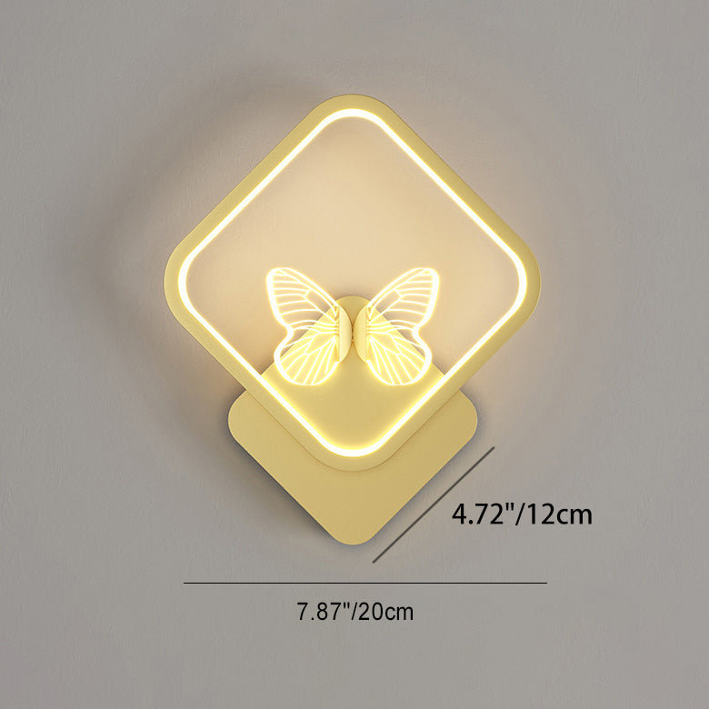 Applique murale LED papillon cadre carré rond en fer émaillé créatif contemporain pour chambre 