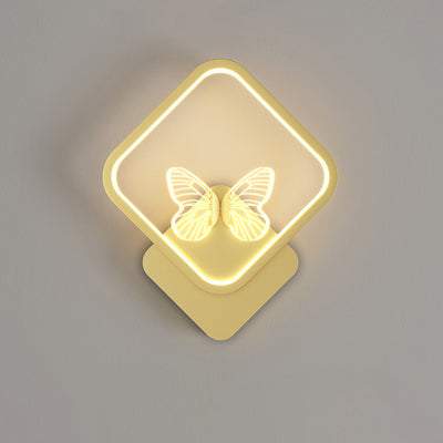 Applique murale LED papillon cadre carré rond en fer émaillé créatif contemporain pour chambre 