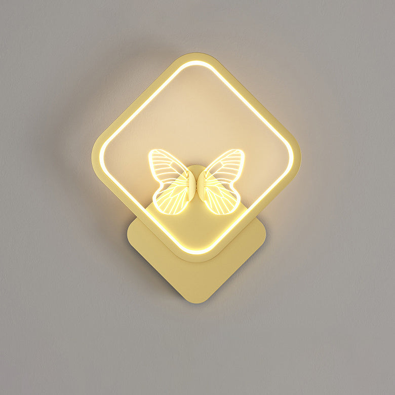 Applique murale LED papillon cadre carré rond en fer émaillé créatif contemporain pour chambre 