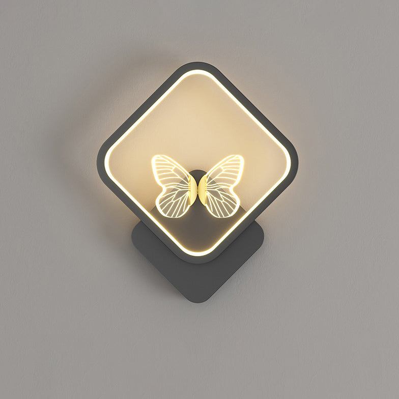 Applique murale LED papillon cadre carré rond en fer émaillé créatif contemporain pour chambre 