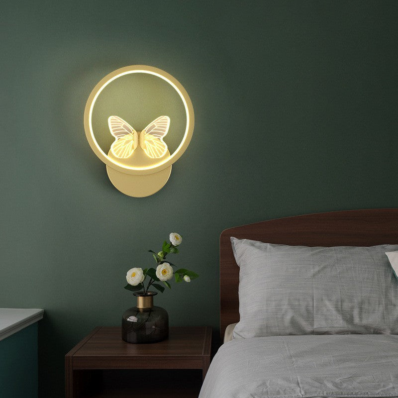 Applique murale LED papillon cadre carré rond en fer émaillé créatif contemporain pour chambre 