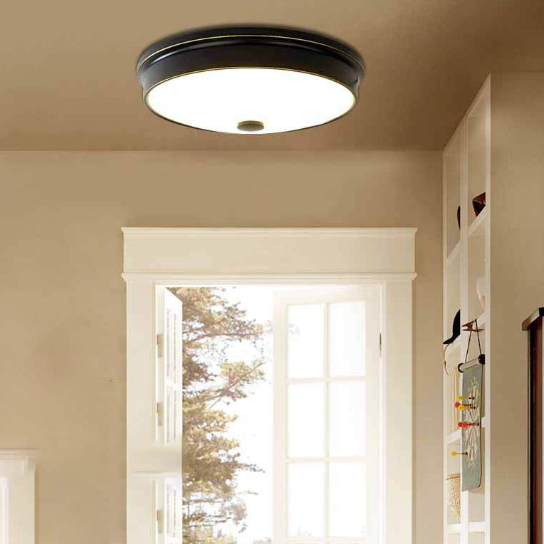 Plafonnier LED Rond en Verre et Fer Traditionnel Européen pour Chambre 