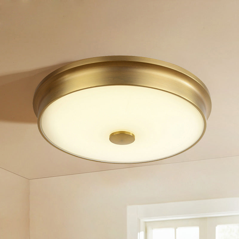 Plafonnier LED Rond en Verre et Fer Traditionnel Européen pour Chambre 
