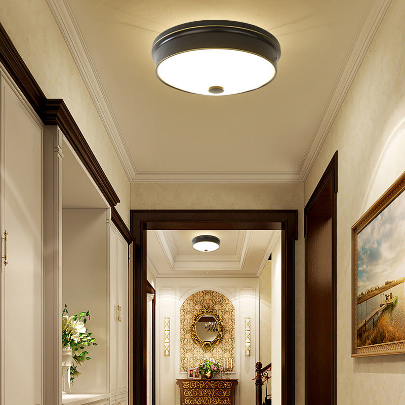 Plafonnier LED Rond en Verre et Fer Traditionnel Européen pour Chambre 