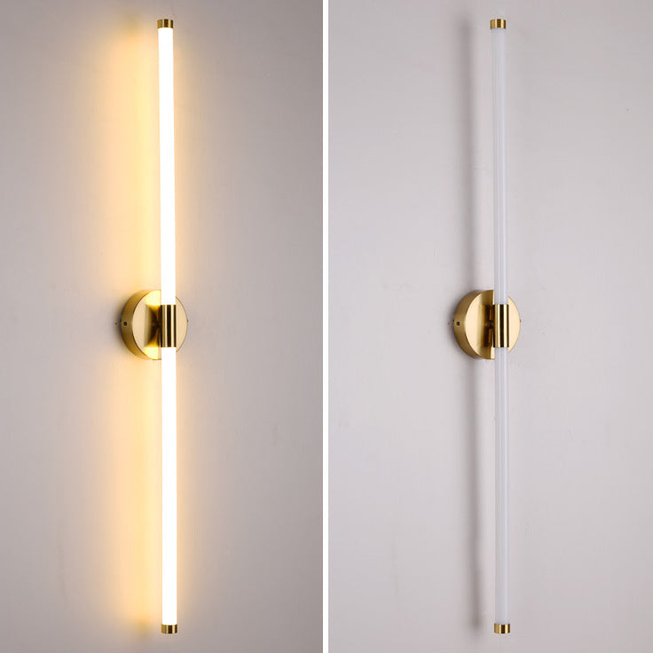 Moderne minimalistische runde Basis lange Streifen Eisen Silikon LED Wandleuchte für Schlafzimmer 