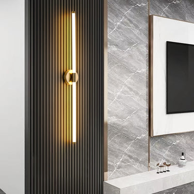 Moderne minimalistische runde Basis lange Streifen Eisen Silikon LED Wandleuchte für Schlafzimmer 