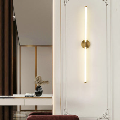 Moderne minimalistische runde Basis lange Streifen Eisen Silikon LED Wandleuchte für Schlafzimmer 