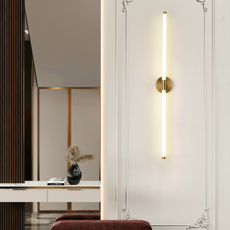 Moderne minimalistische runde Basis lange Streifen Eisen Silikon LED Wandleuchte für Schlafzimmer 