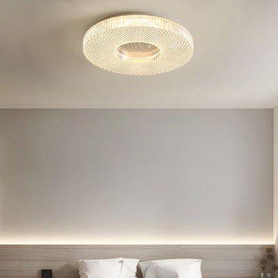 Traditional Japanese Geometric Round Iron Acrylic LED Flush Mount Ceiling Light For Bedroom