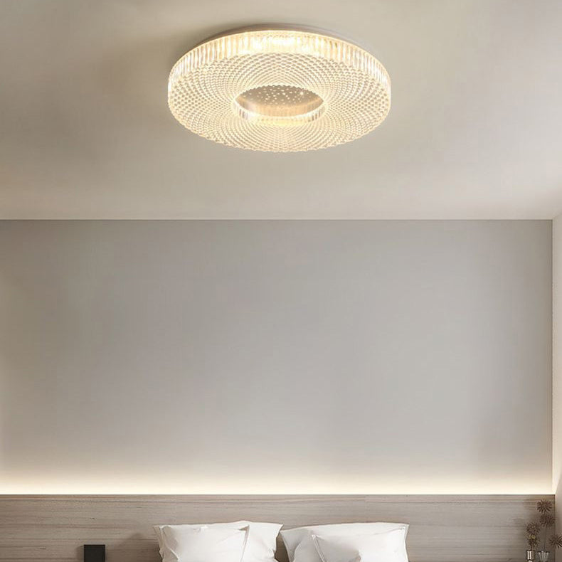 Traditional Japanese Geometric Round Iron Acrylic LED Flush Mount Ceiling Light For Bedroom