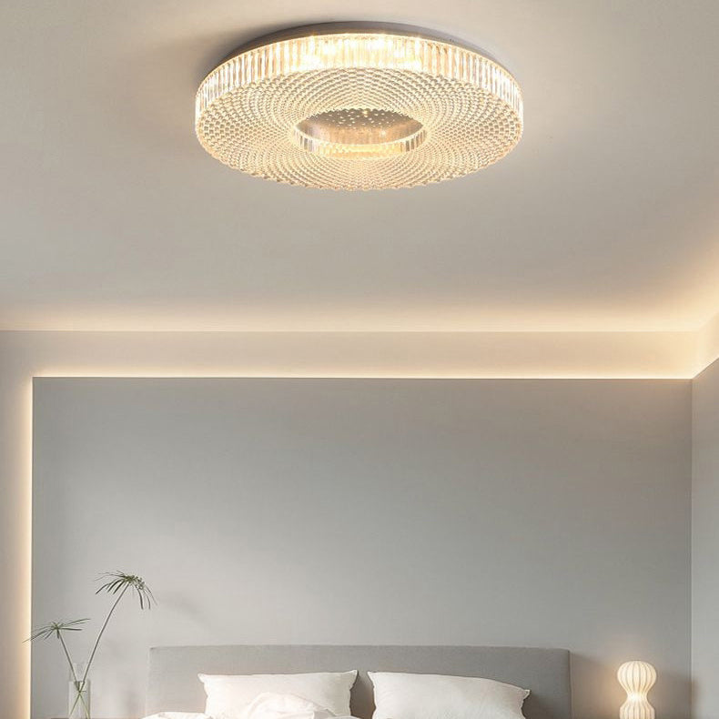 Traditional Japanese Geometric Round Iron Acrylic LED Flush Mount Ceiling Light For Bedroom