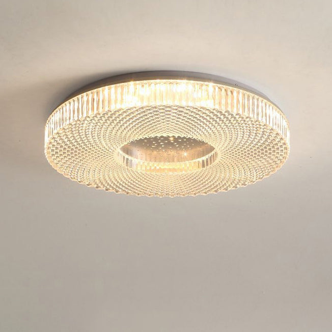 Traditional Japanese Geometric Round Iron Acrylic LED Flush Mount Ceiling Light For Bedroom