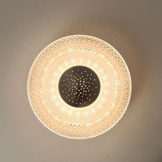 Traditional Japanese Geometric Round Iron Acrylic LED Flush Mount Ceiling Light For Bedroom