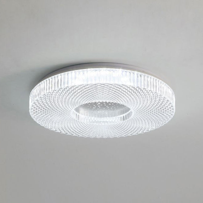 Traditional Japanese Geometric Round Iron Acrylic LED Flush Mount Ceiling Light For Bedroom