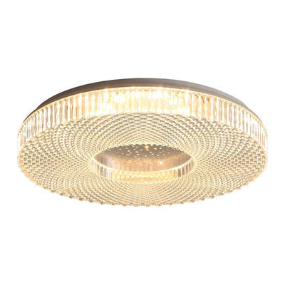Traditional Japanese Geometric Round Iron Acrylic LED Flush Mount Ceiling Light For Bedroom