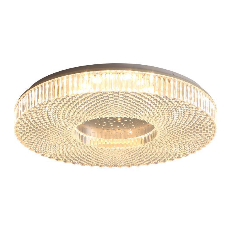 Traditional Japanese Geometric Round Iron Acrylic LED Flush Mount Ceiling Light For Bedroom