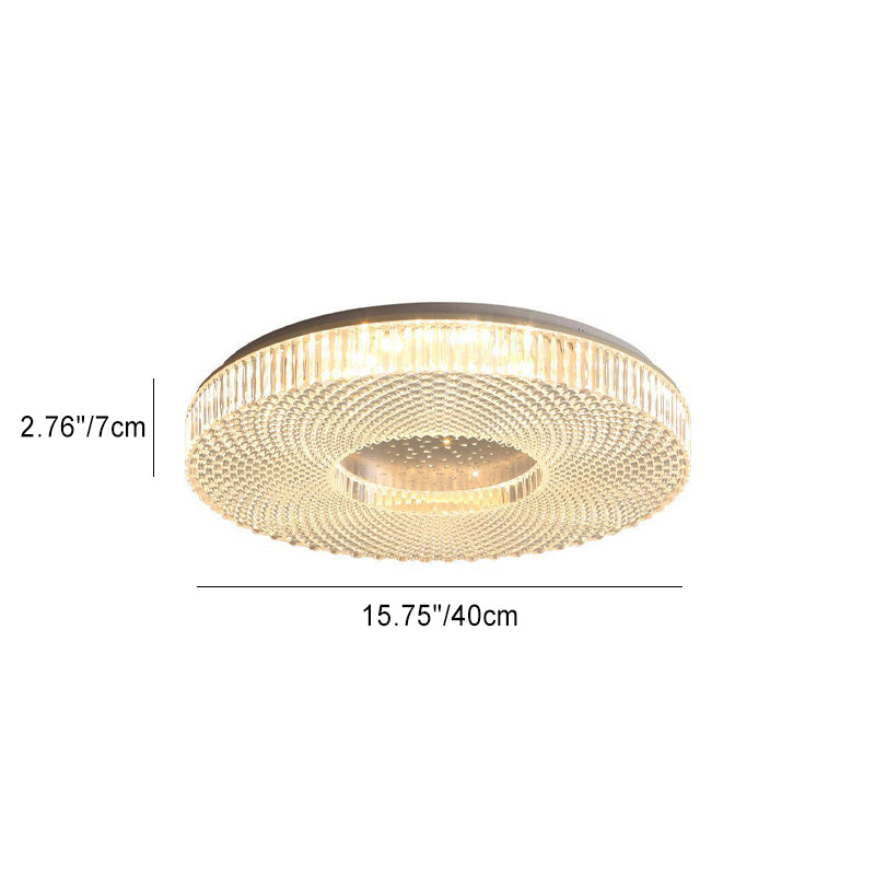 Traditional Japanese Geometric Round Iron Acrylic LED Flush Mount Ceiling Light For Bedroom