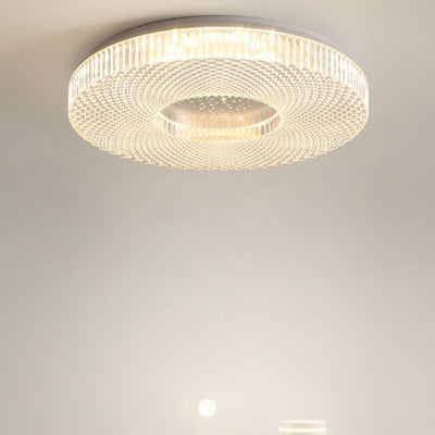 Traditional Japanese Geometric Round Iron Acrylic LED Flush Mount Ceiling Light For Bedroom