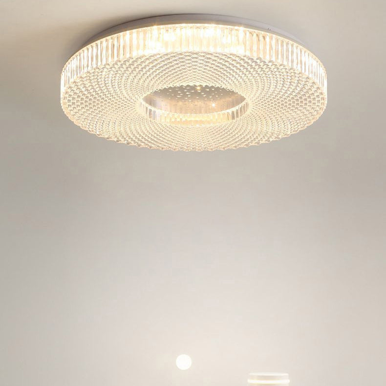 Traditional Japanese Geometric Round Iron Acrylic LED Flush Mount Ceiling Light For Bedroom