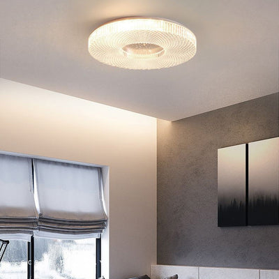Traditional Japanese Geometric Round Iron Acrylic LED Flush Mount Ceiling Light For Bedroom