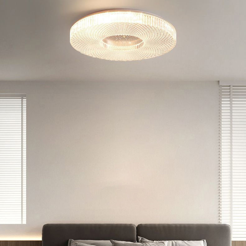 Traditional Japanese Geometric Round Iron Acrylic LED Flush Mount Ceiling Light For Bedroom