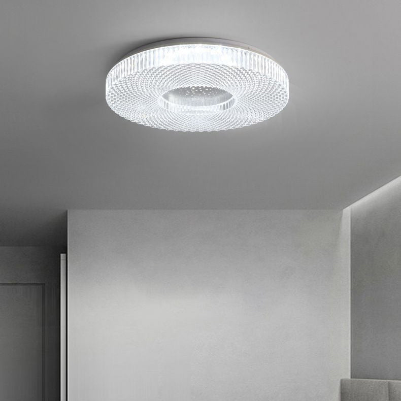 Traditional Japanese Geometric Round Iron Acrylic LED Flush Mount Ceiling Light For Bedroom
