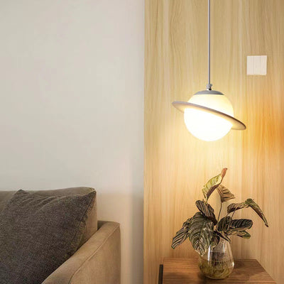 Contemporary Creative Globe Iron Resin LED Pendant Light For Bedroom