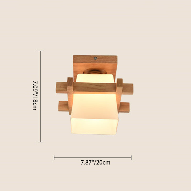 Abat-jour en verre trapézoïdal chinois traditionnel Bois Plafonnier semi-encastré 1 lumière pour chambre 
