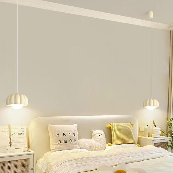 Contemporary Nordic Pumpkin Shape Resin Aluminum PE 1-Light Pendant Light For Bedroom