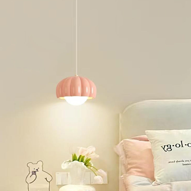Contemporary Nordic Pumpkin Shape Resin Aluminum PE 1-Light Pendant Light For Bedroom