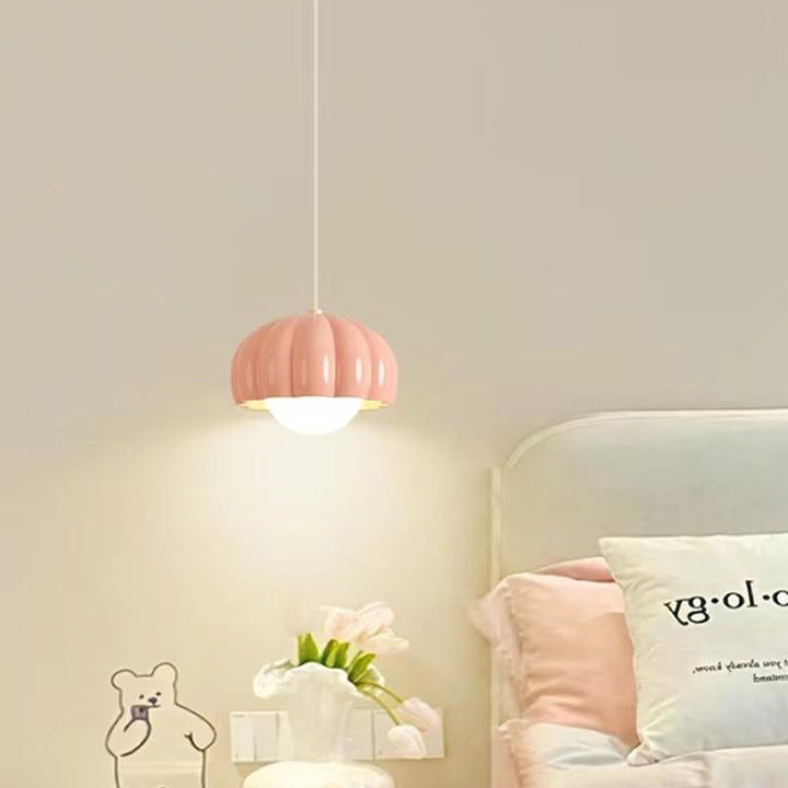 Contemporary Nordic Pumpkin Shape Resin Aluminum PE 1-Light Pendant Light For Bedroom