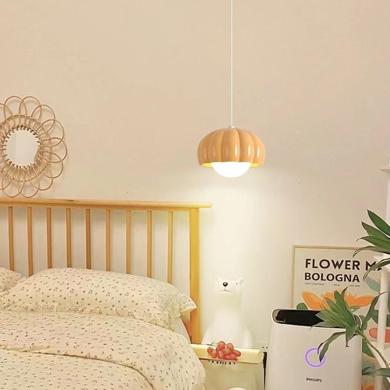 Contemporary Nordic Pumpkin Shape Resin Aluminum PE 1-Light Pendant Light For Bedroom