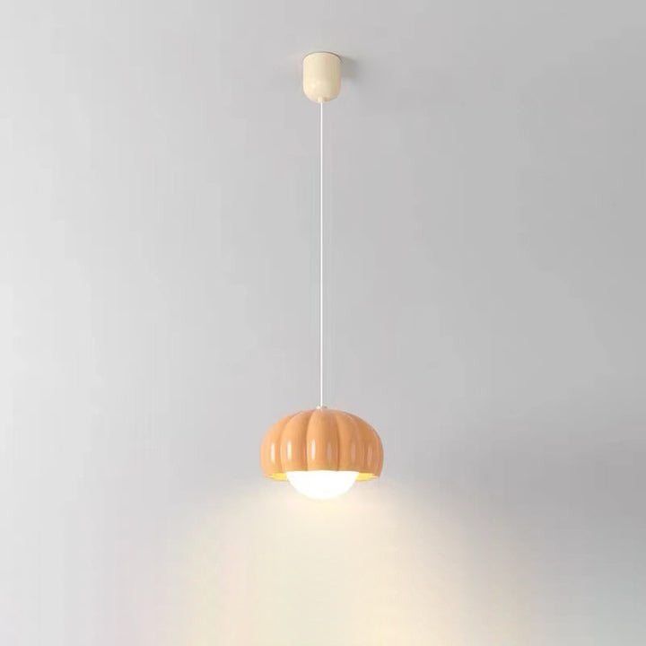 Contemporary Nordic Pumpkin Shape Resin Aluminum PE 1-Light Pendant Light For Bedroom