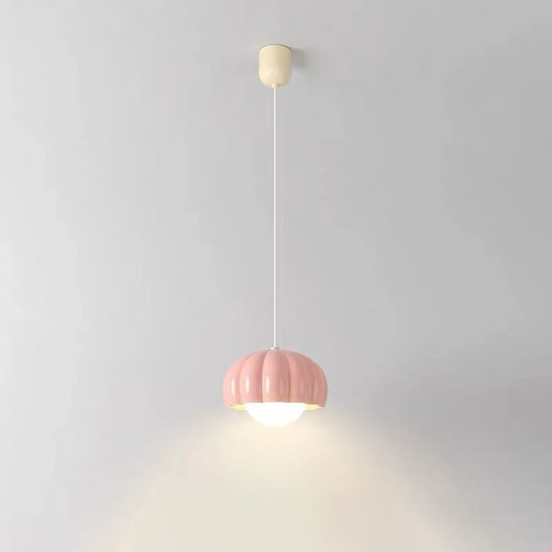 Contemporary Nordic Pumpkin Shape Resin Aluminum PE 1-Light Pendant Light For Bedroom