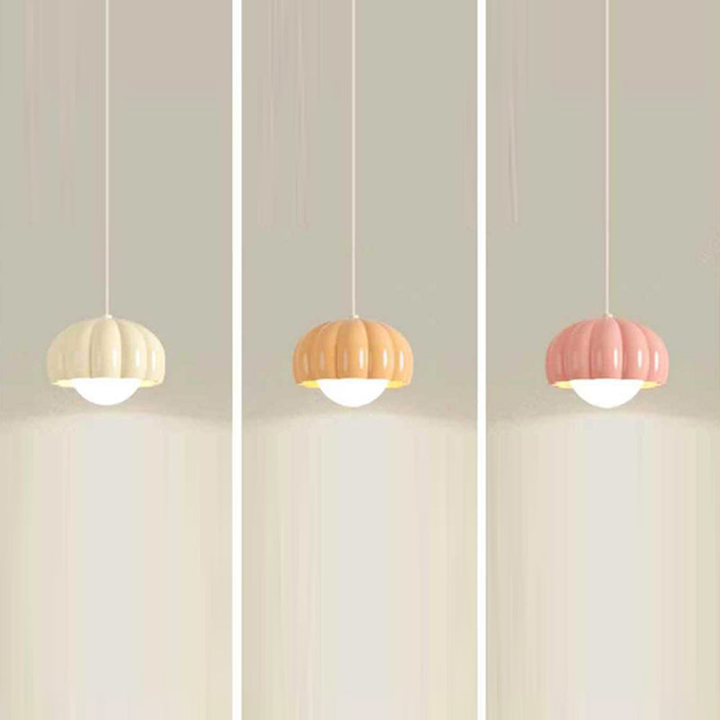 Contemporary Nordic Pumpkin Shape Resin Aluminum PE 1-Light Pendant Light For Bedroom