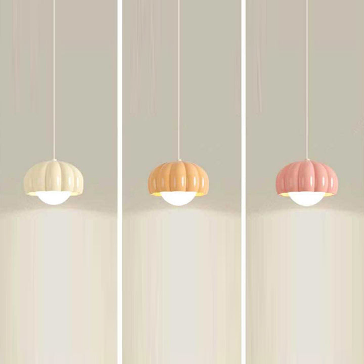 Contemporary Nordic Pumpkin Shape Resin Aluminum PE 1-Light Pendant Light For Bedroom