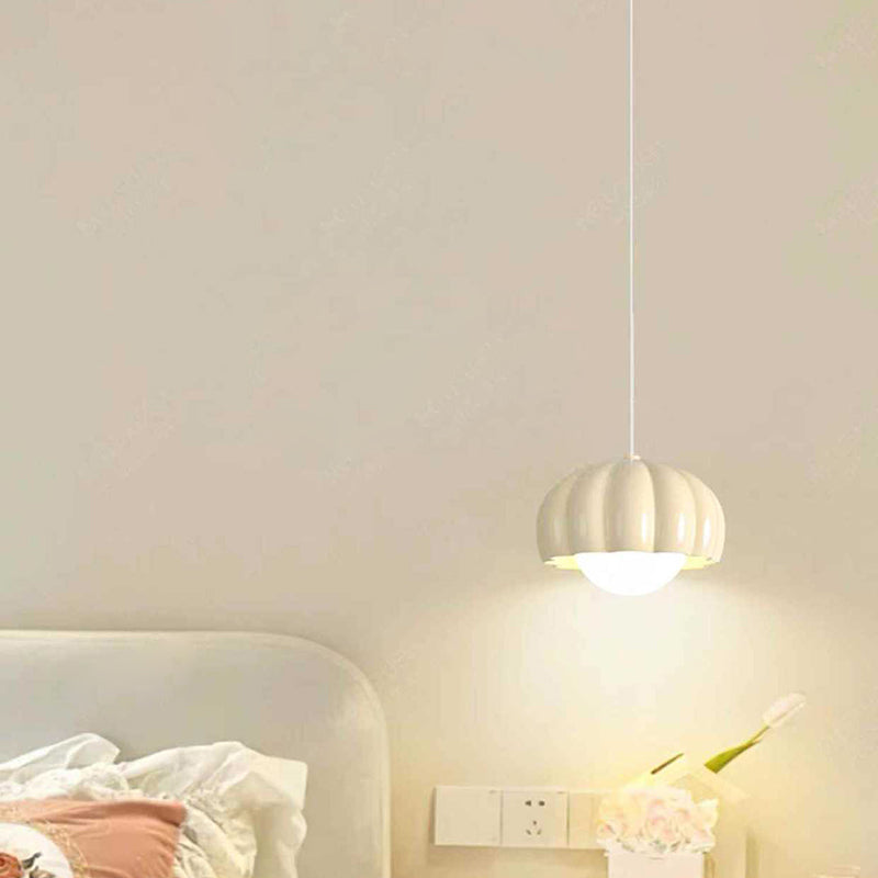 Contemporary Nordic Pumpkin Shape Resin Aluminum PE 1-Light Pendant Light For Bedroom