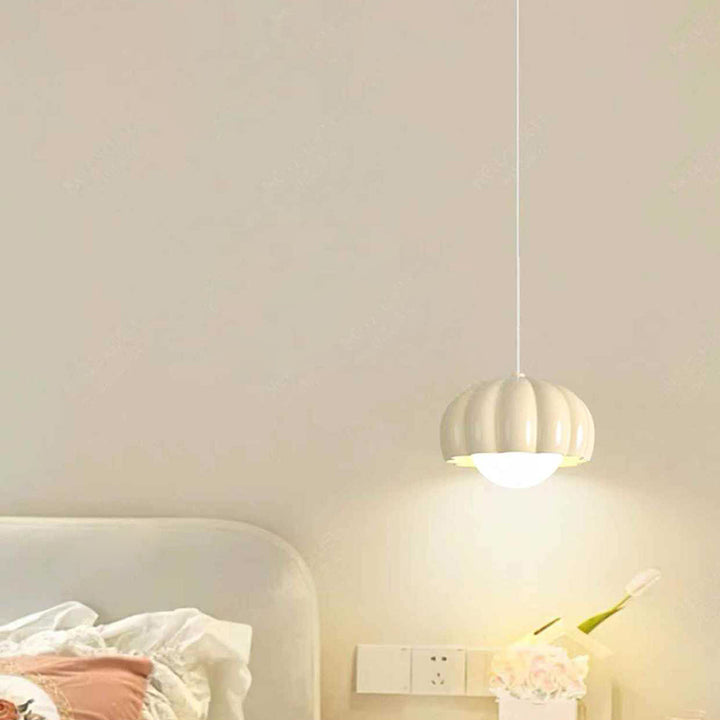 Contemporary Nordic Pumpkin Shape Resin Aluminum PE 1-Light Pendant Light For Bedroom