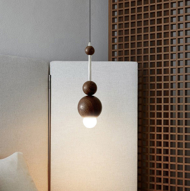 Contemporary Retro Iron Wood Glass Ball Dome 1-Light Pendant Light For Living Room