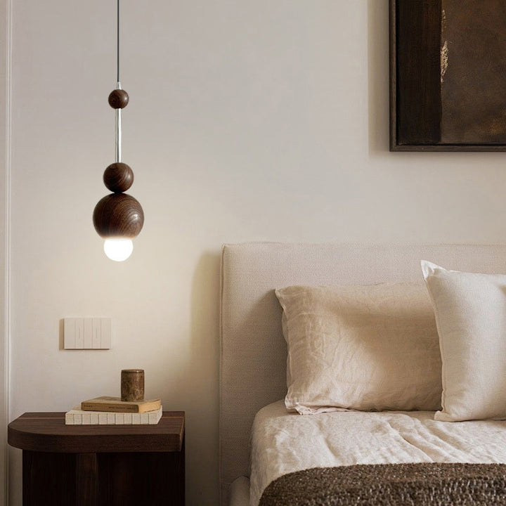 Contemporary Retro Iron Wood Glass Ball Dome 1-Light Pendant Light For Living Room