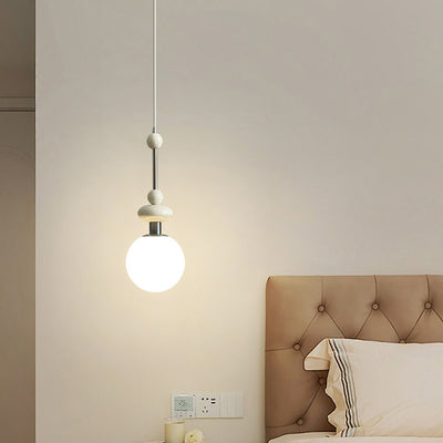 Suspension Contemporaine Rétro en Fer, Bois et Verre avec Abat-jour Sphérique à 1 Lumière pour Salon 