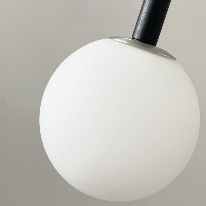 Suspension Contemporaine Rétro en Fer, Bois et Verre avec Abat-jour Sphérique à 1 Lumière pour Salon 
